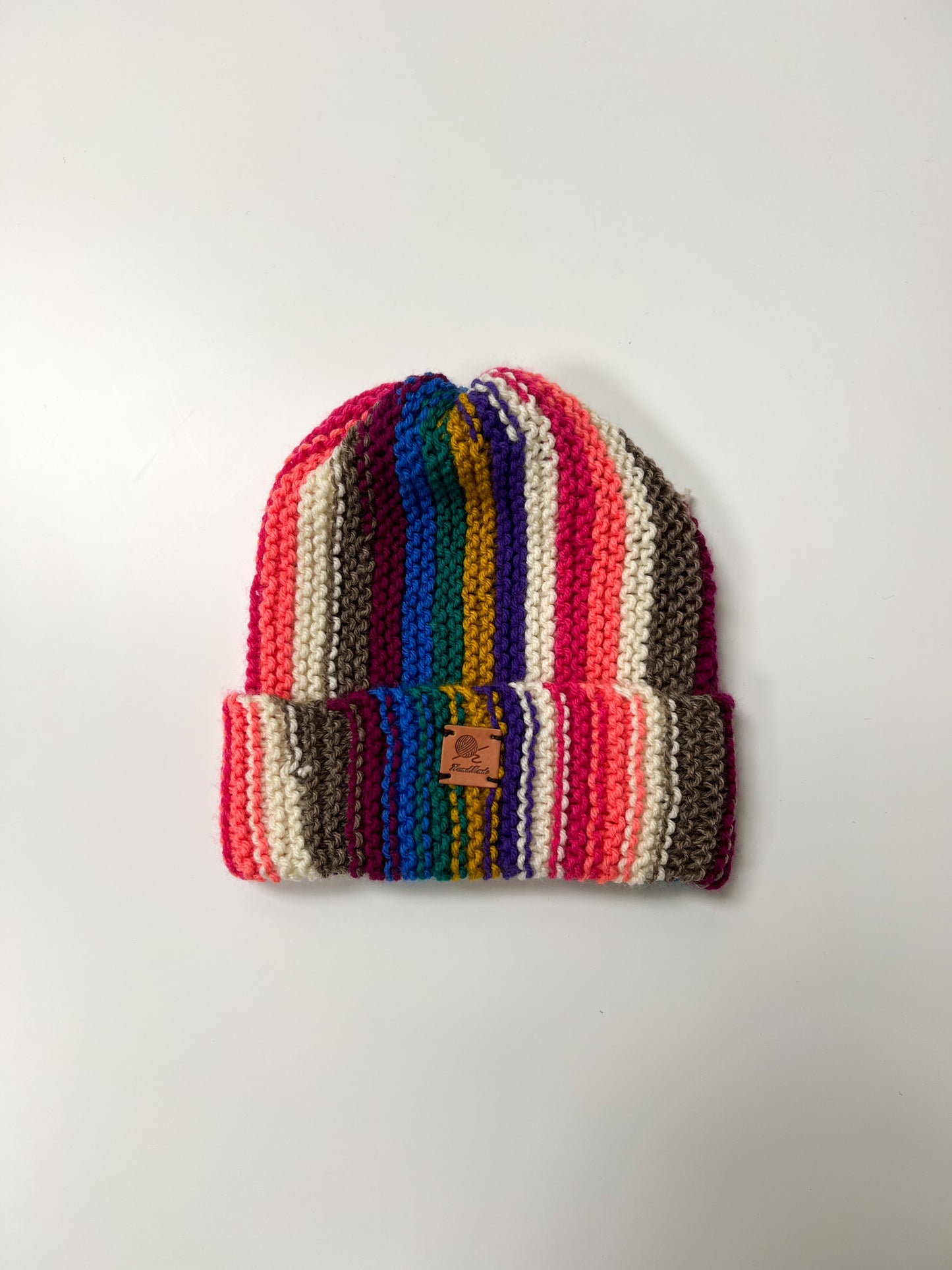 Hand-knit Multicolor Stripe Beanie