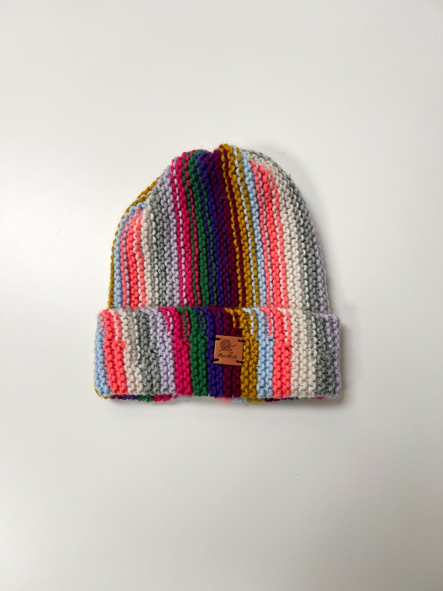 Hand-knit Multicolor Stripe Beanie