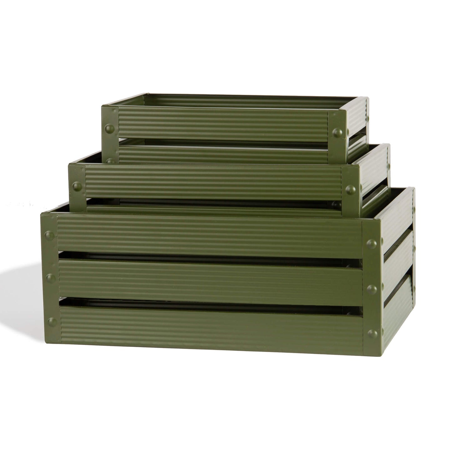 Rectangular Metal Crates Dark Green S/3