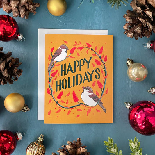 Happy Holidays Sparrows Card