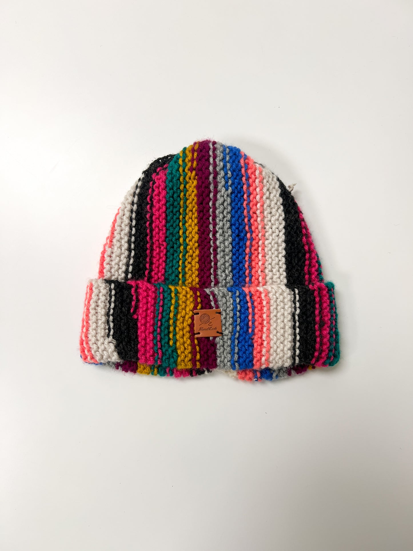Hand-knit Multicolor Stripe Beanie