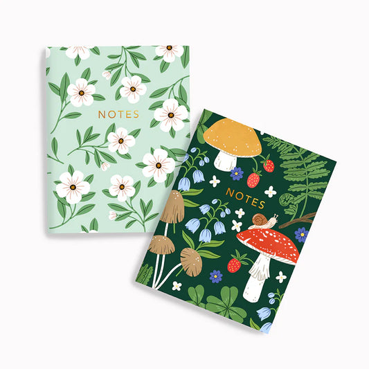 Mushrooms + Minty Floral Pocket Notebook Set