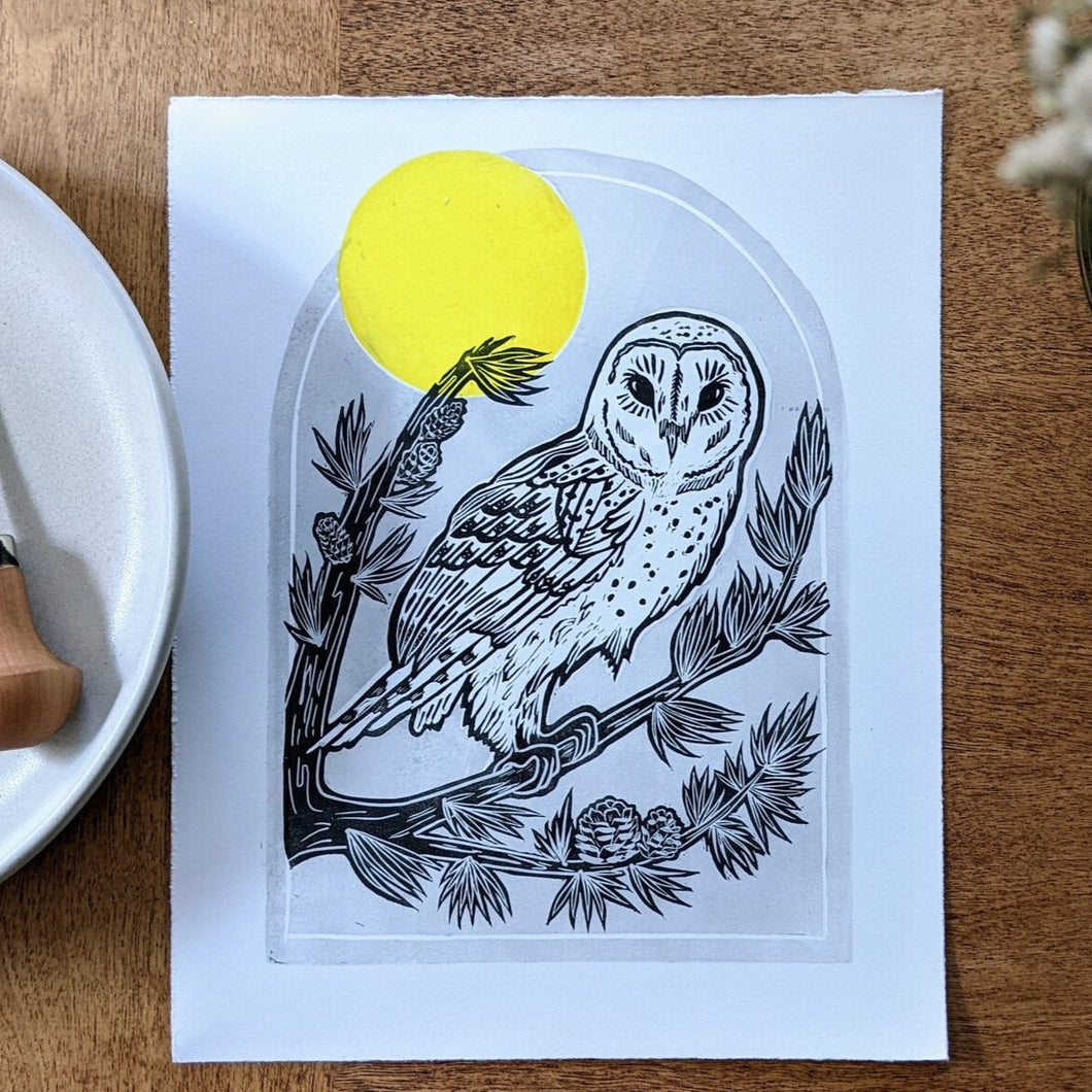 Barn Owl Block Print